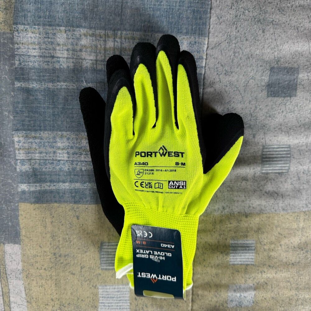 Portwest Neon Yellow Traffic Safety Patrol Construction Walking Camping Gloves